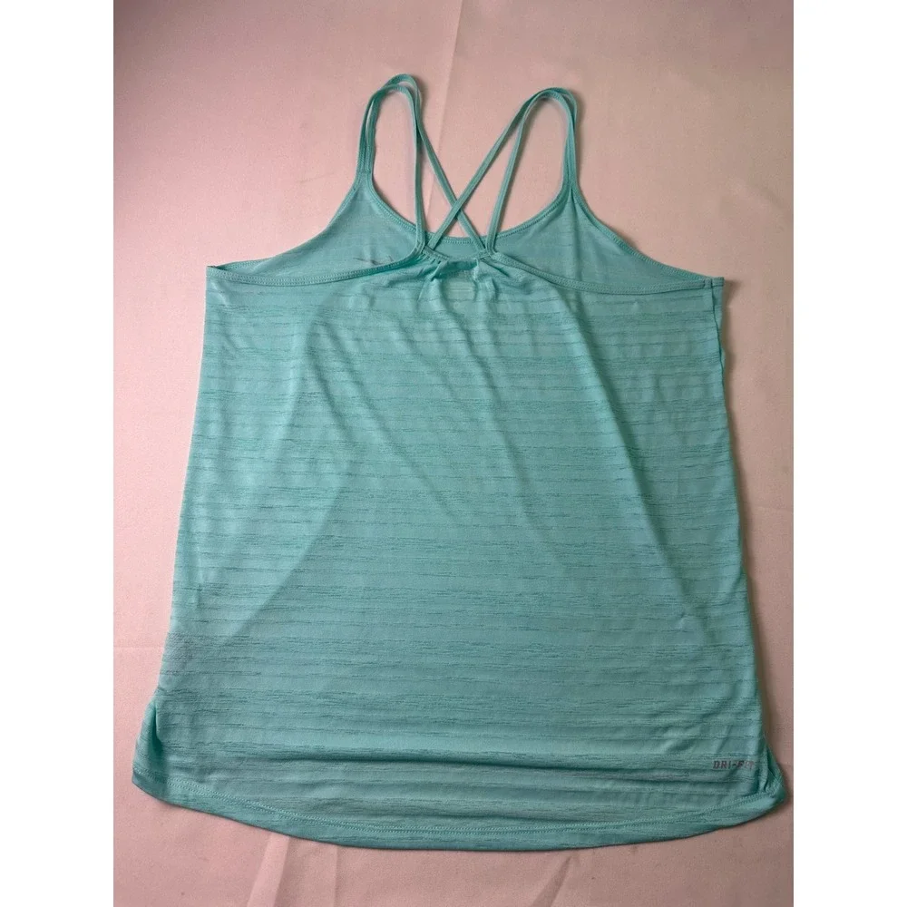 Nike Dri-Fit Tank Top Small Blue Strappy Criss Cross Back Athletic Yoga Running - Picture 6 of 8